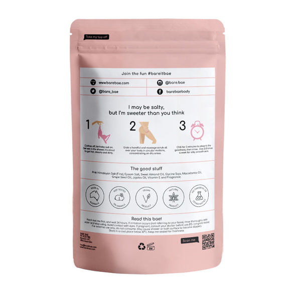 Skin misbehaving? No stress babe. It’s time to get naked because I’ve gotcha covered. I’ll exfoliate away those dead skin cells, invigorate your skin, increase blood circulation and give it a good damn clean. How? Pink Himalayan Salt is part of the answer. The other part is my fab combination of natural oils that leave your skin silky smooth, you won’t stop touching yourself. 5 mins in the shower not enough? Take me to your bathtub and allow the salts to calm and relax your tired muscles.